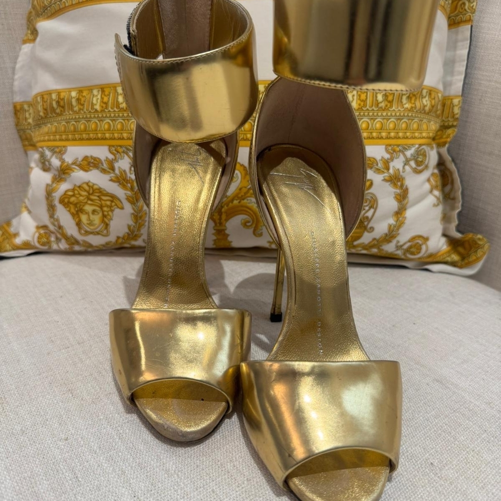 Giuseppe Zanotti Metallic Gold Open-Toe Ankle-Cuff Heels